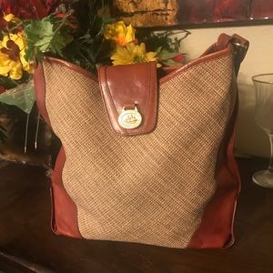 BRAHMIN Harbor Collection Tweed and Leather Purse